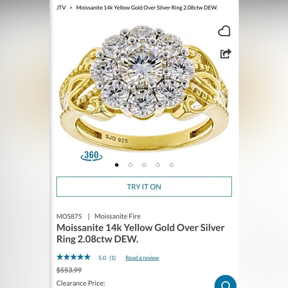 Moissanite Fire Ring 14K Yellow Gold Over 925 Silver Cluster Flower Size 6 - Picture 16 of 16